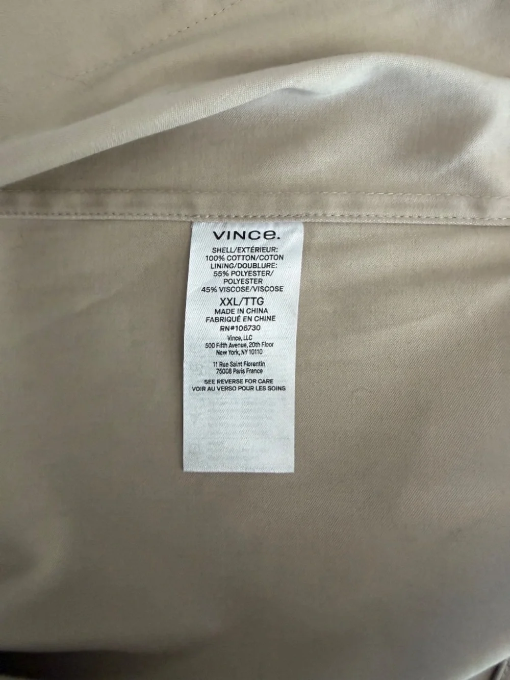 Vince Men's Short Cotton Mac Coat XXL